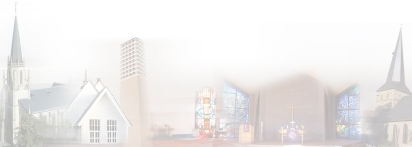 Die Kirchengebäude der Kirchengemeinde Gütersloh zusammengefügt in einem  pastelligen Bild